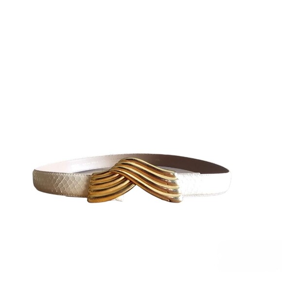 Liz Claiborne Genuine Snakeskin Belt Gold Wing Buckle Vintage 80s Glam Sz M Rare main image 10